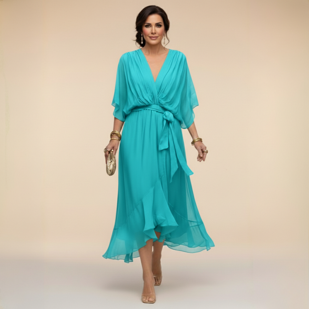 -Opal™ | V-Neck Elegant Midi Dress-