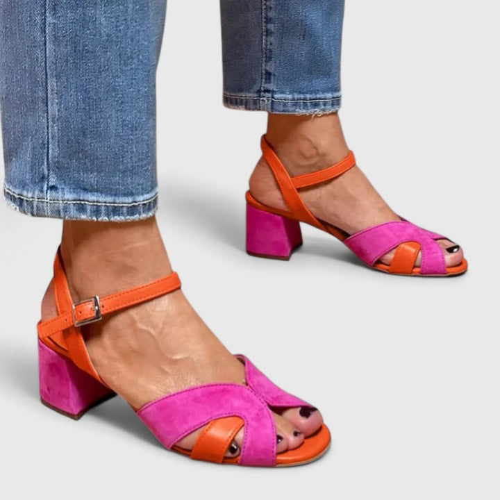 Marina™ | Colorblock Ankle Strap Block Heel Sandals