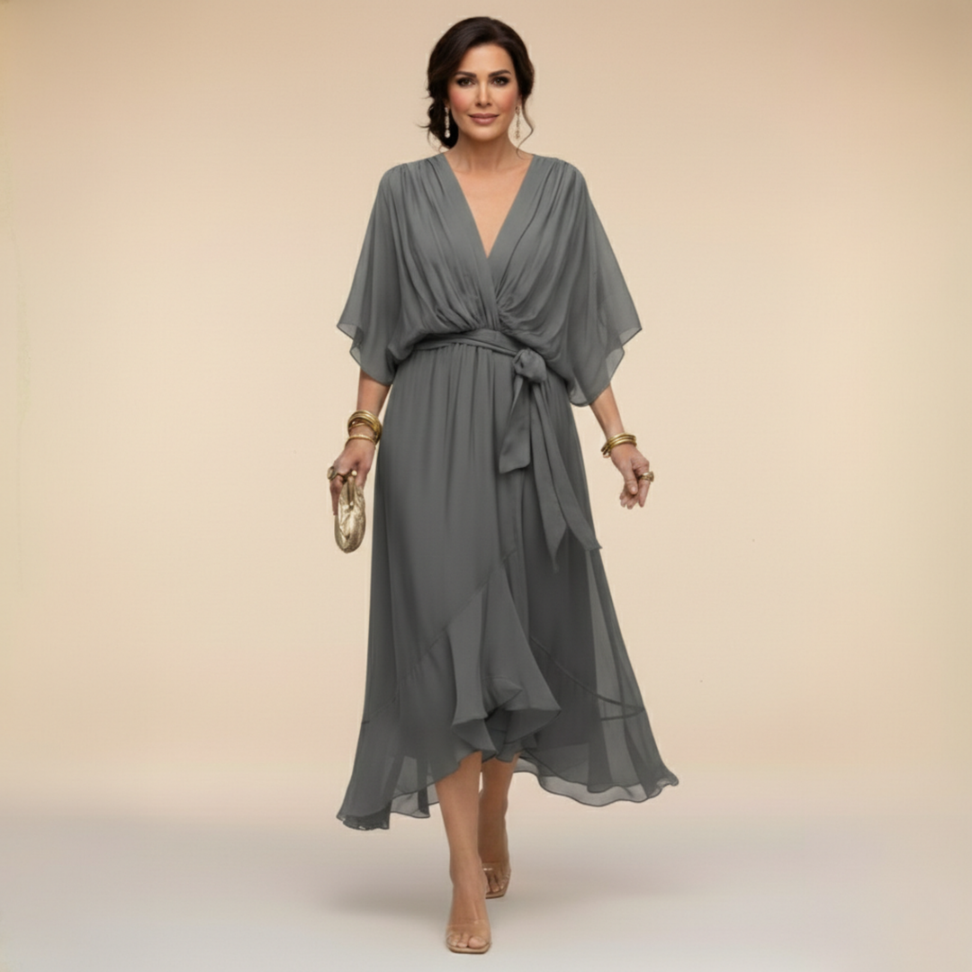 -Opal™ | V-Neck Elegant Midi Dress-