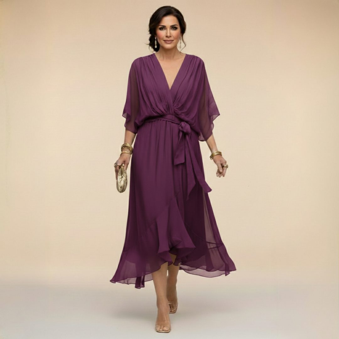 -Opal™ | V-Neck Elegant Midi Dress-