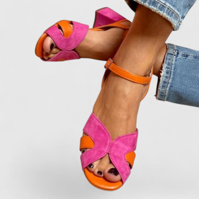 Marina™ | Colorblock Ankle Strap Block Heel Sandals