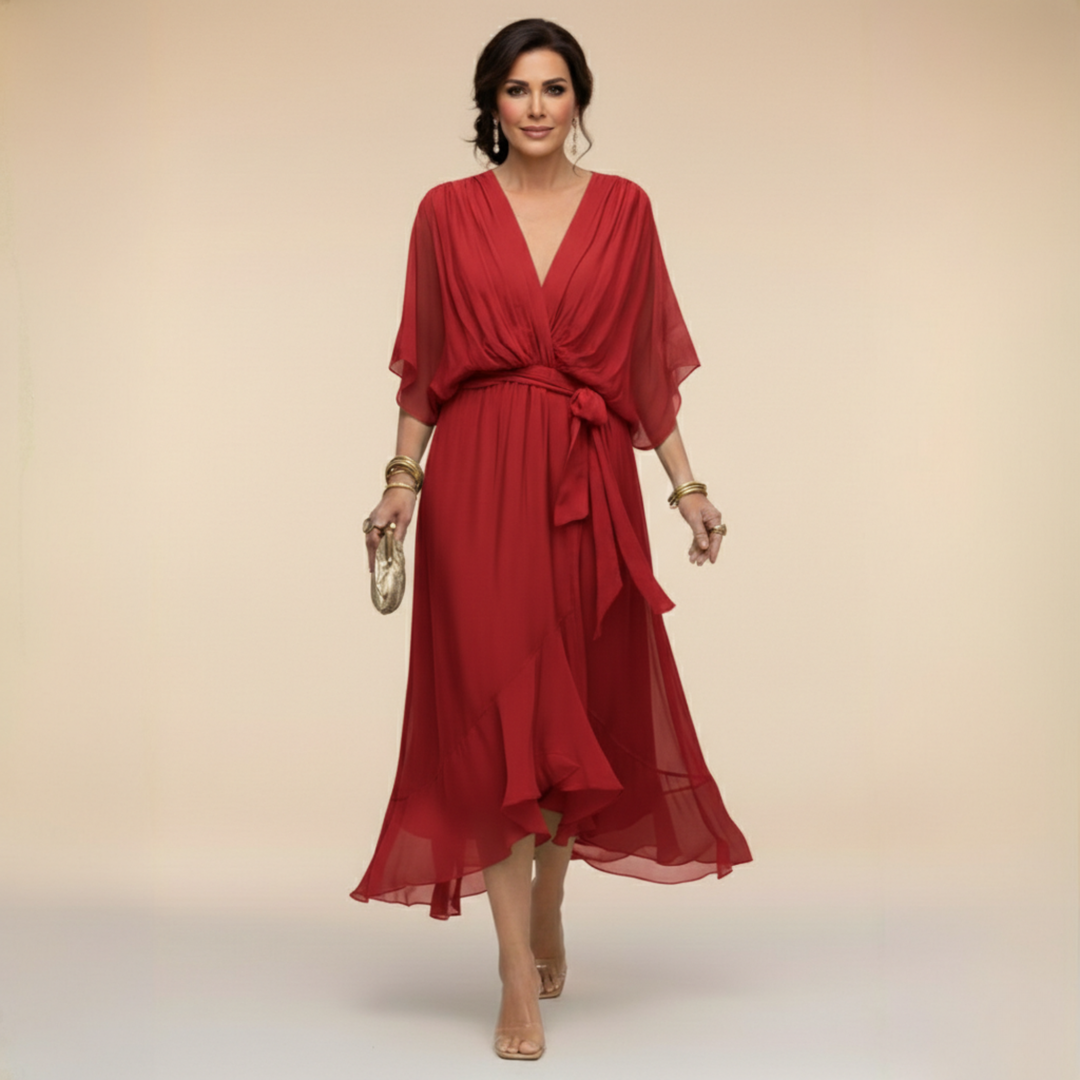 -Opal™ | V-Neck Elegant Midi Dress-