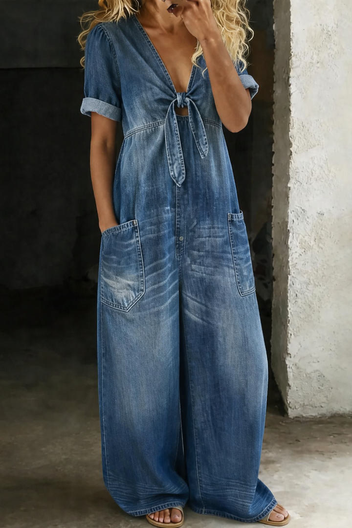 Mia™ | V-Neck Short Sleeve Jumpsuit
