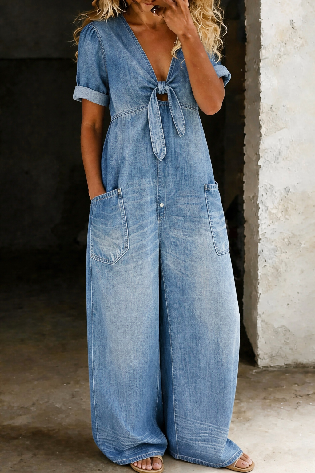 Mia™ | V-Neck Short Sleeve Jumpsuit