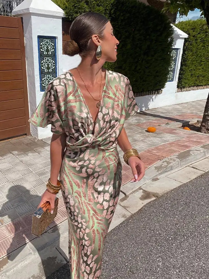 Lorraine™ | Copper Twist-Knot Midi Dress