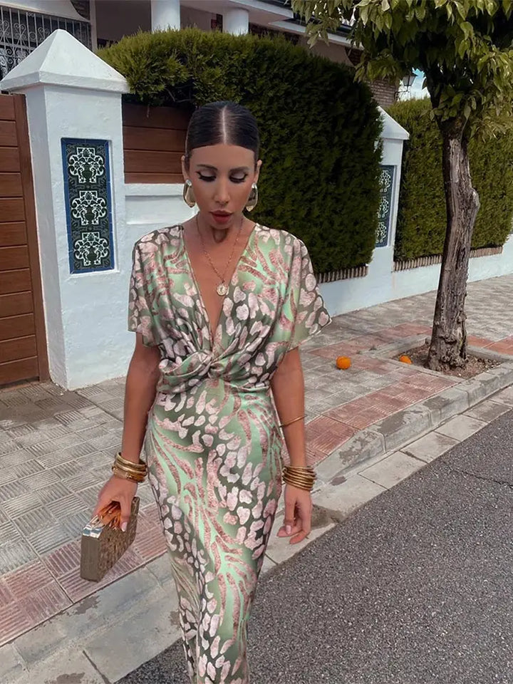 Lorraine™ | Copper Twist-Knot Midi Dress