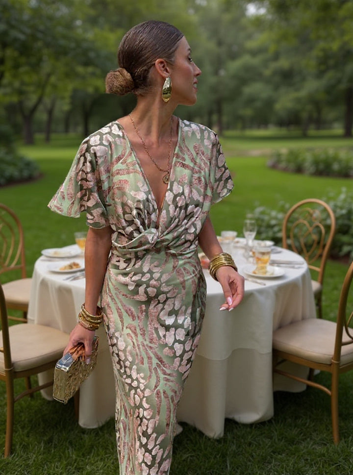 Lorraine™ | Copper Twist-Knot Midi Dress