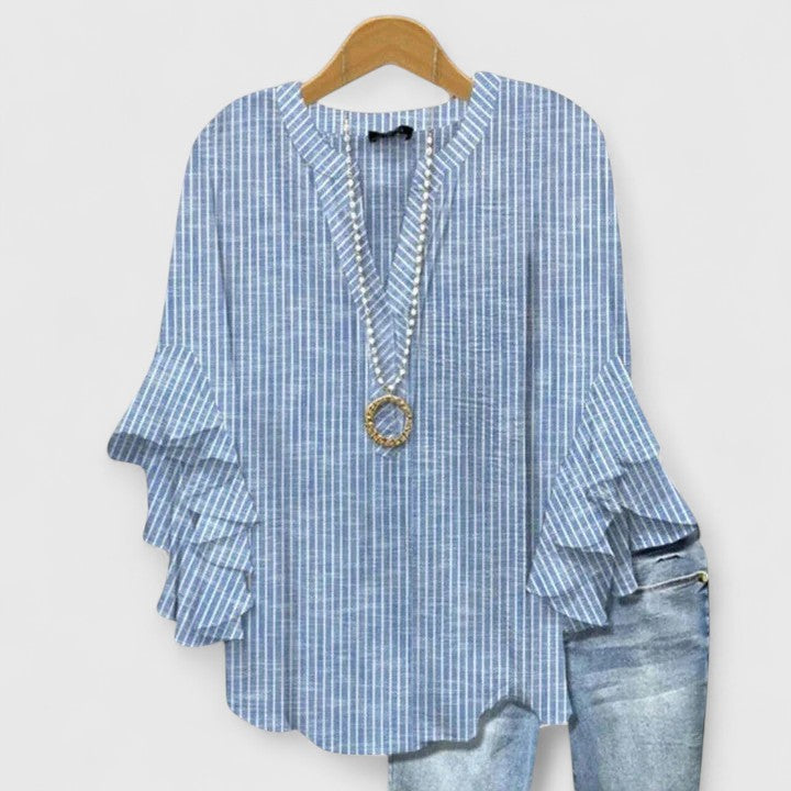 Celeste™ | Flowing Ruffle-Sleeve Blouse in Artisan Prints