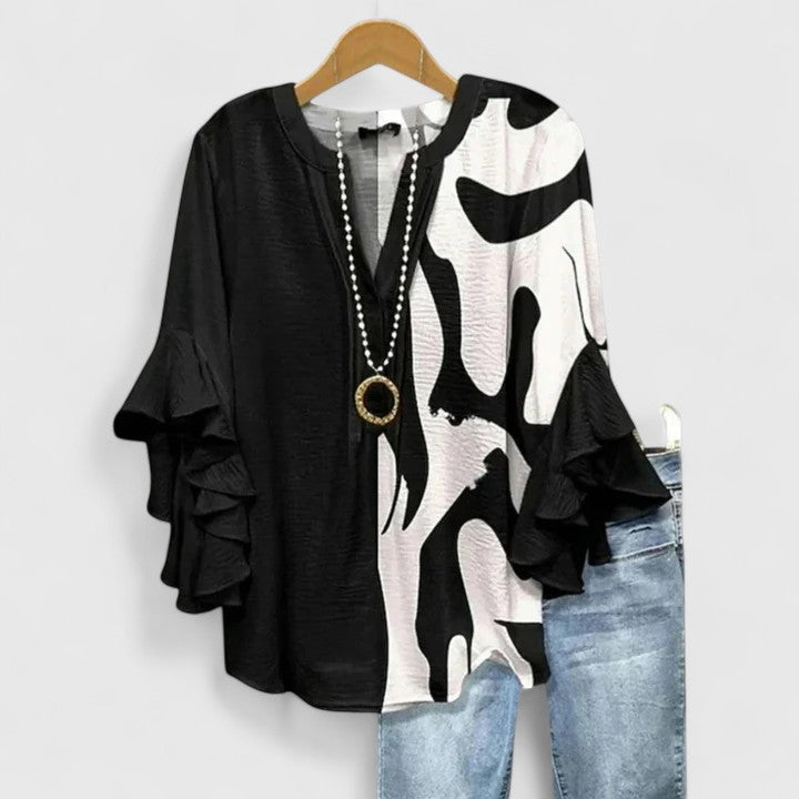 Celeste™ | Flowing Ruffle-Sleeve Blouse in Artisan Prints