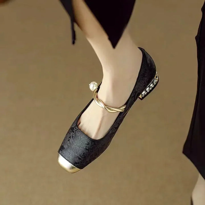 Elodie™ | Pearl Strap Mary Jane Block Heel Shoes