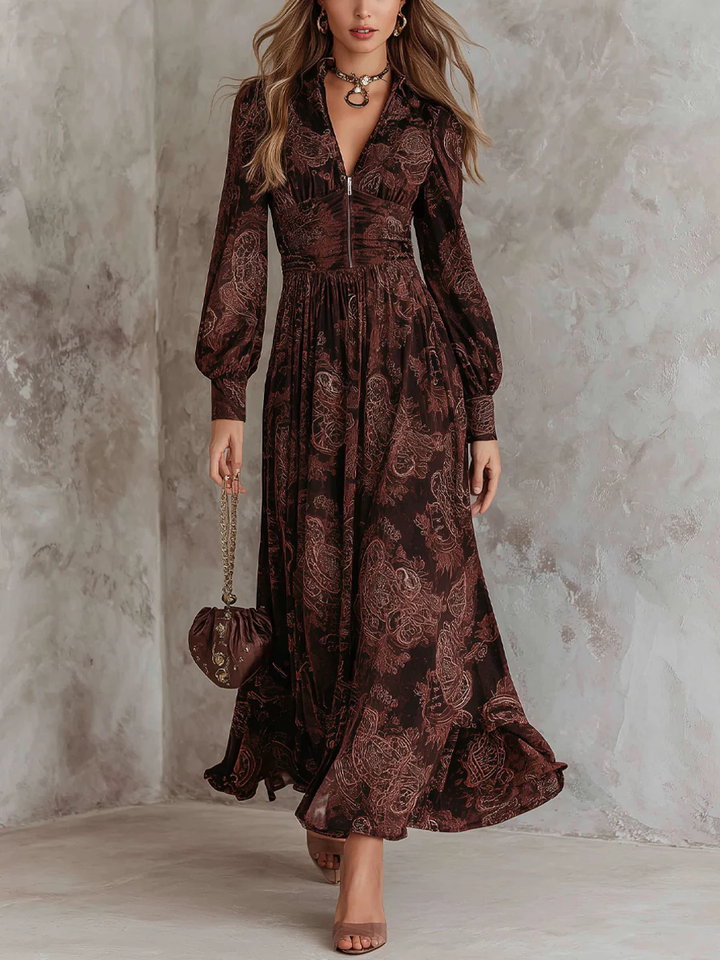 Audrey™ | Paisley Zip Neck Maxi Dress