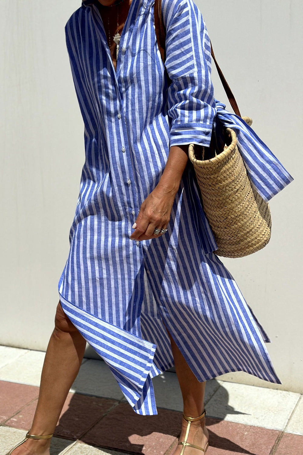 -Corinne™ | Classic Striped Shirt Maxi-