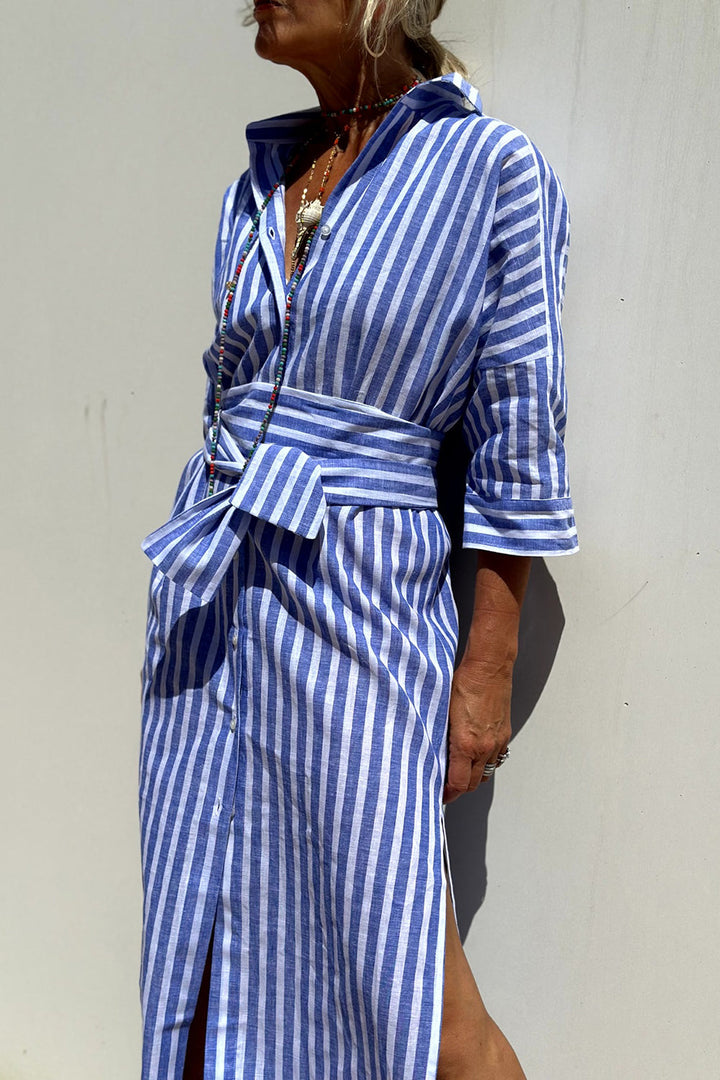 -Corinne™ | Classic Striped Shirt Maxi-