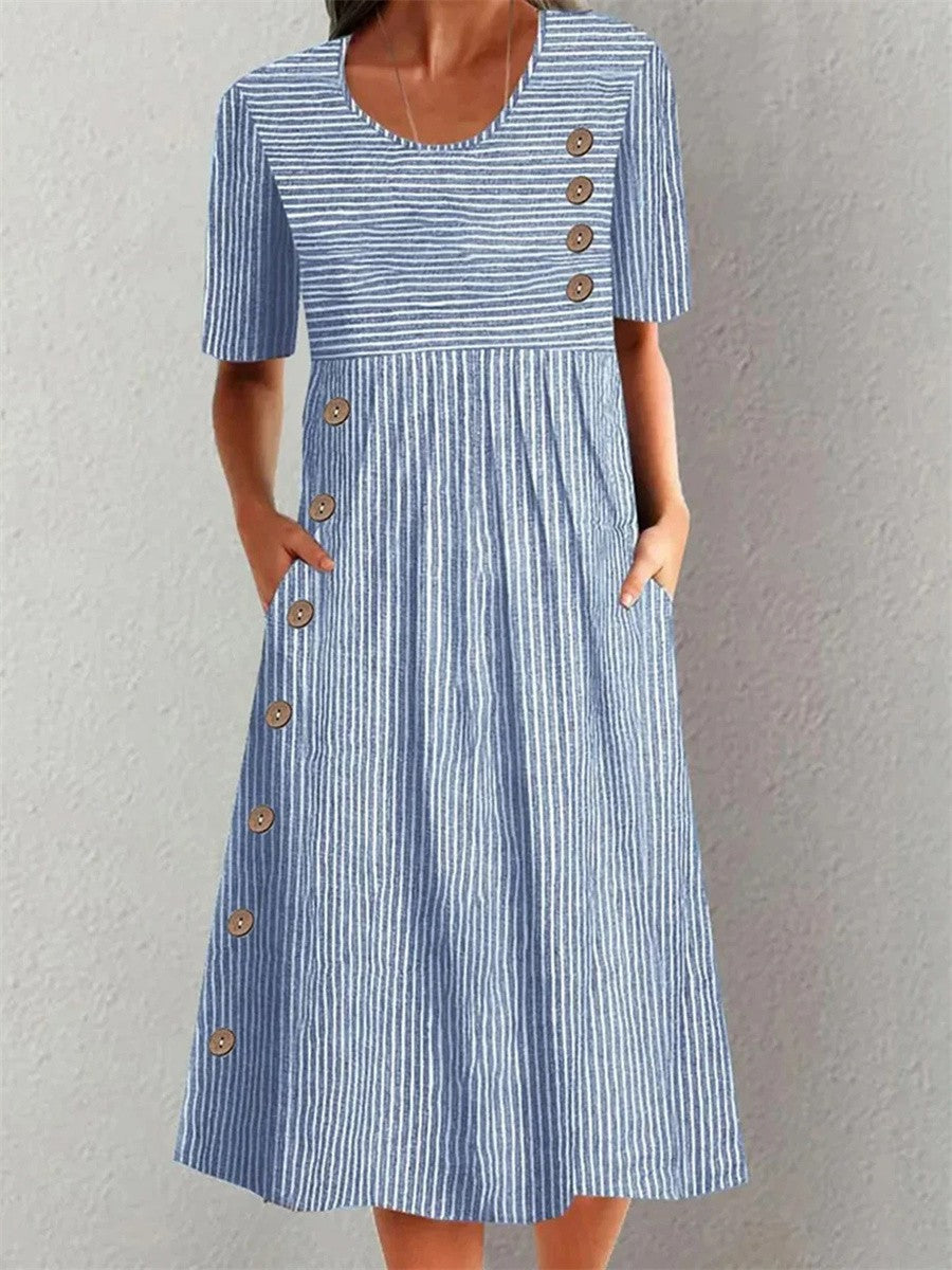 -Coralie™ | Crisp Striped Summer Maxi-