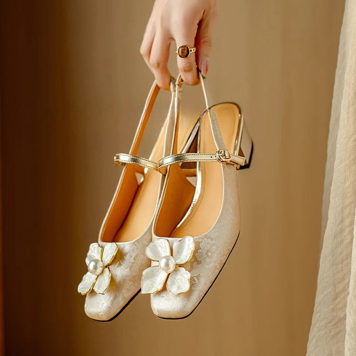 Evangeline™ | Floral Slingback Block Heel Pumps