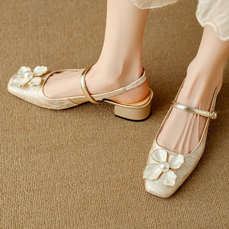 Evangeline™ | Floral Slingback Block Heel Pumps