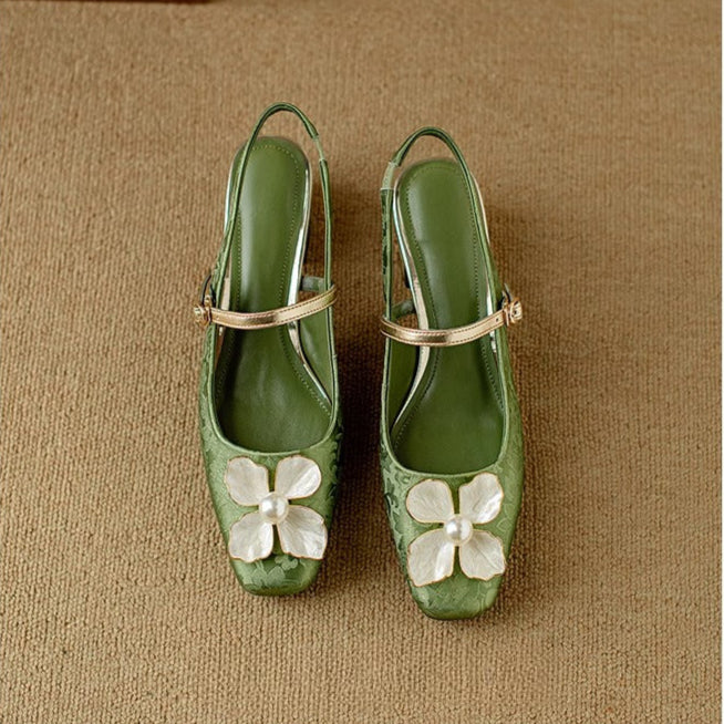 Evangeline™ | Floral Slingback Block Heel Pumps