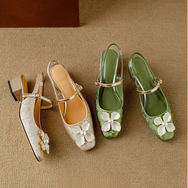 Evangeline™ | Floral Slingback Block Heel Pumps