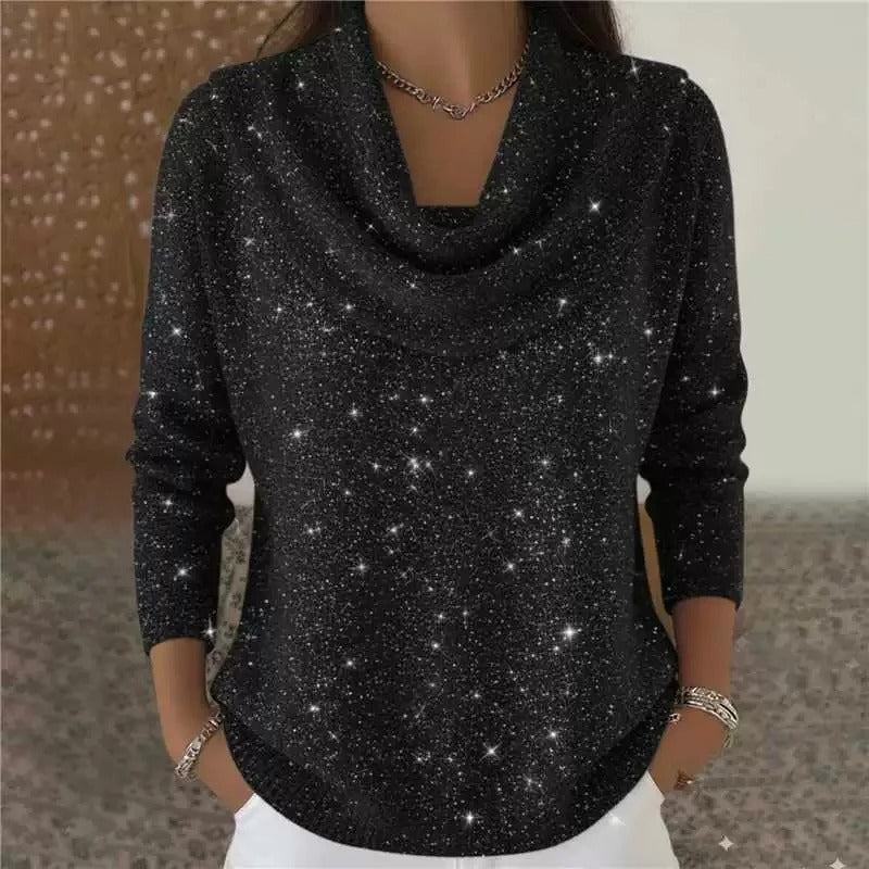 Melissa | Sparkle Cowl Neck Knit Sweater